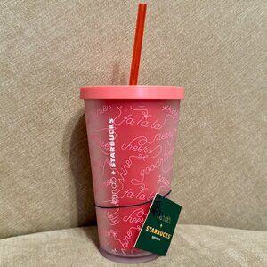 NEW Starbucks LE Holiday 2018 ~ Ban.do Grande Tumbler Pink / Red 16oz Soft Touch